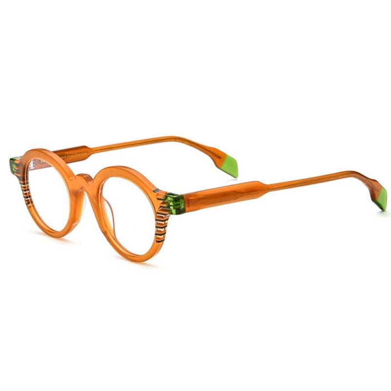 CCspace Unisex Full Rim Round Acetate Eyeglasses 53153 Full Rim CCspace Orange China 