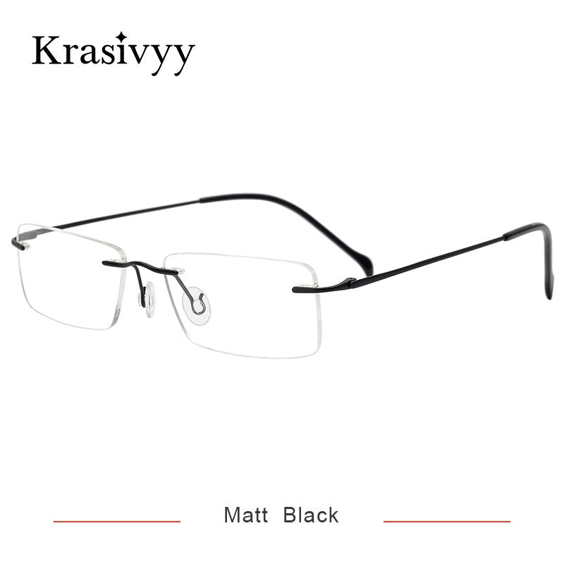Krasivyy Unisex Rimless Square Titanium Eyeglasses Kr16020 Rimless Krasivyy Matt Black CN 