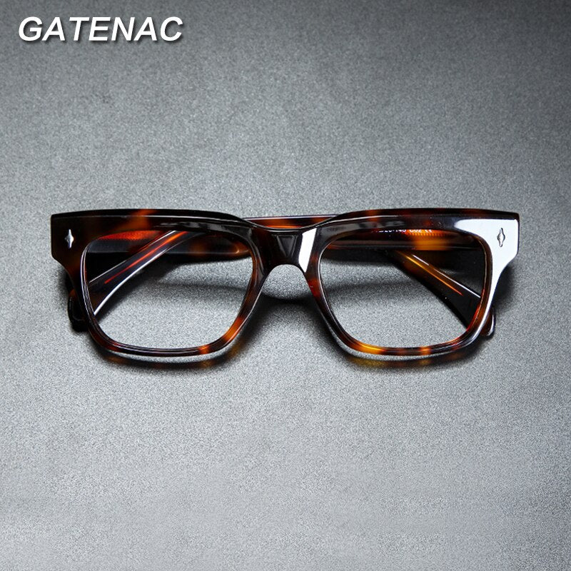 Gatenac Unisex Full Rim Square Acetate Rivet Eyeglasses Gxyj918 Frame Gatenac   