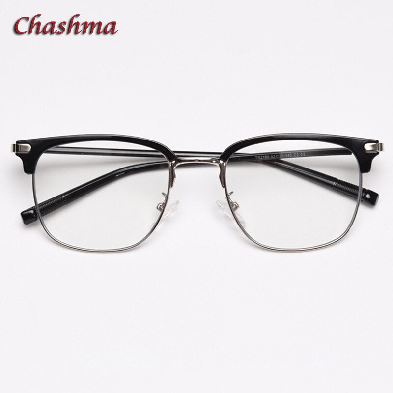 Chashma Ochki Unisex Full Rim Round Square Tr 90 Titanium Eyeglasses 2180 Full Rim Chashma Ochki Black Silver  