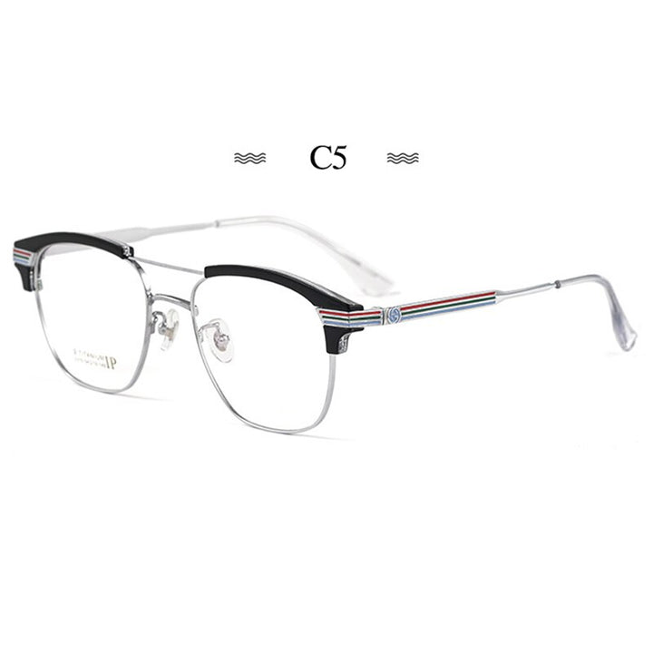 Hotochki Men's Full Rim Round Tr 90 Titanium Alloy Frame Eyeglasses 2315bj Full Rim Hotochki C5  