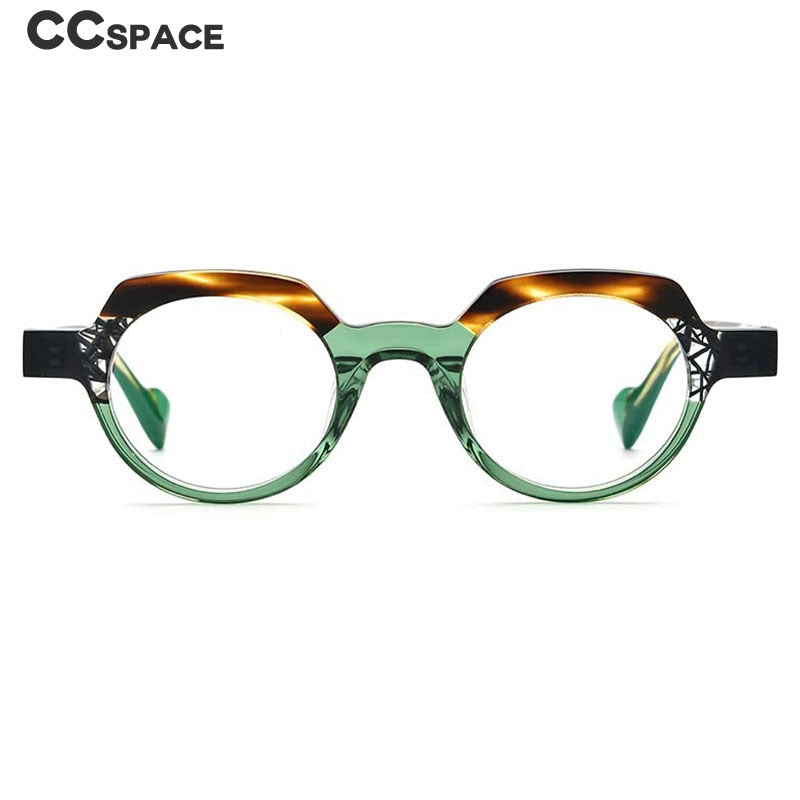 CCspace Unsiex Full Rim Flat Top Round Acetate Eyeglasses 55048 Full Rim CCspace   