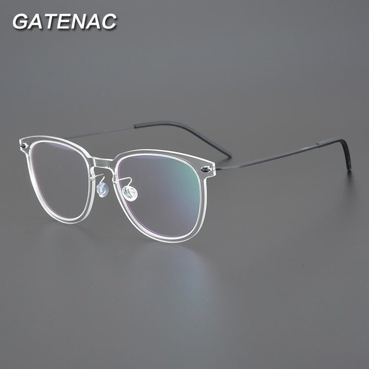 Gatenac Unisex Full Rim Round Square Screwless Titanium Eyeglasses Gxyj956 Full Rim Gatenac   