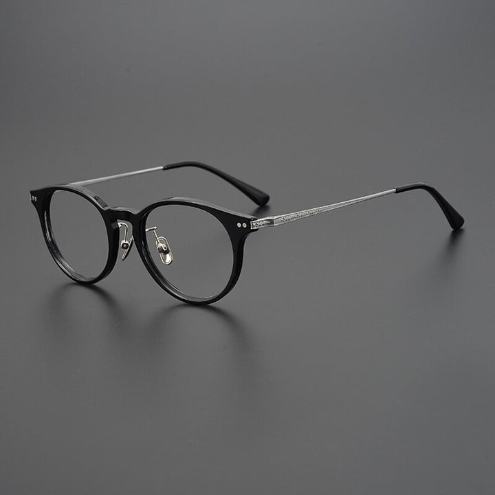 Gatenac Unisex Full Rim Round Tr 90 Titanium Eyeglasses Gxyj960 Full Rim Gatenac Black Silver  