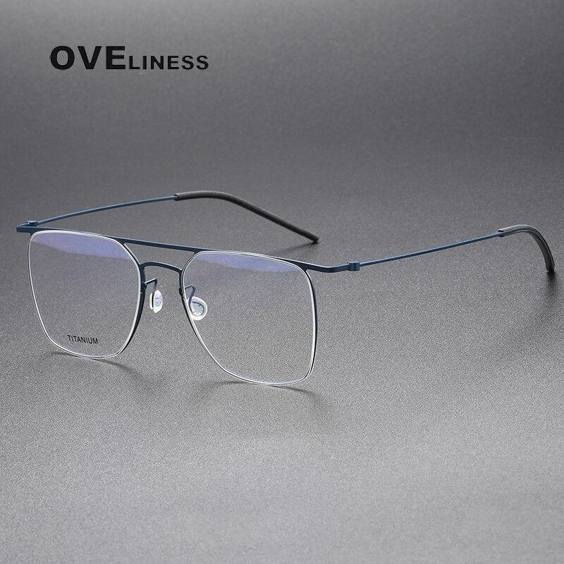 Oveliness Men's Full Rim Square Double Bridge Titanium Eyeglasses 5502 Full Rim Oveliness blue  