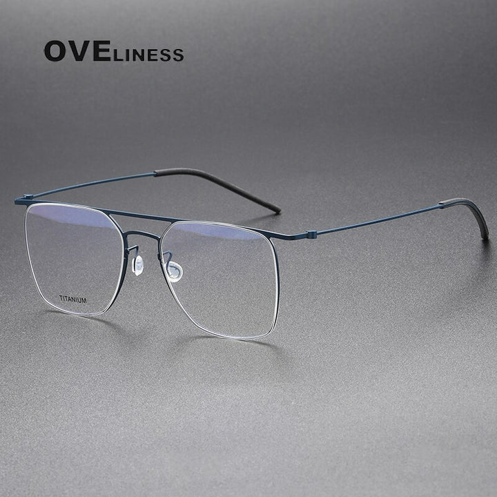 Oveliness Men's Full Rim Square Double Bridge Titanium Eyeglasses 5502 Full Rim Oveliness blue  