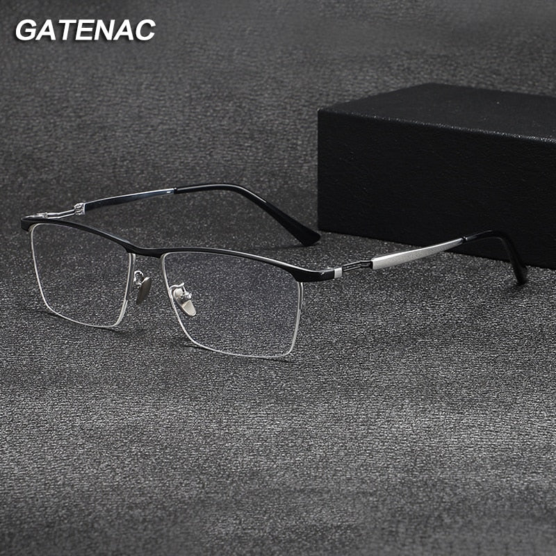 Gatenac Men's Semi Rim Square Titanium Eyeglasses Gxyj1057 Semi Rim Gatenac   