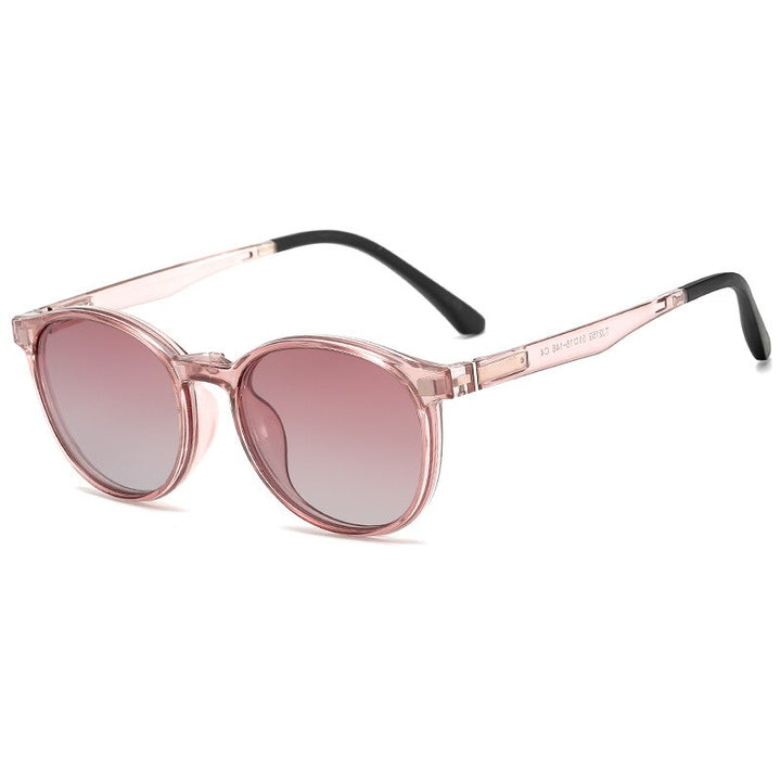 KatKani Unisex Full Rim Round Acetate Eyeglasses Clip On Polarized Sunglasses TJ2159 Sunglasses KatKani Eyeglasses Purple C4  