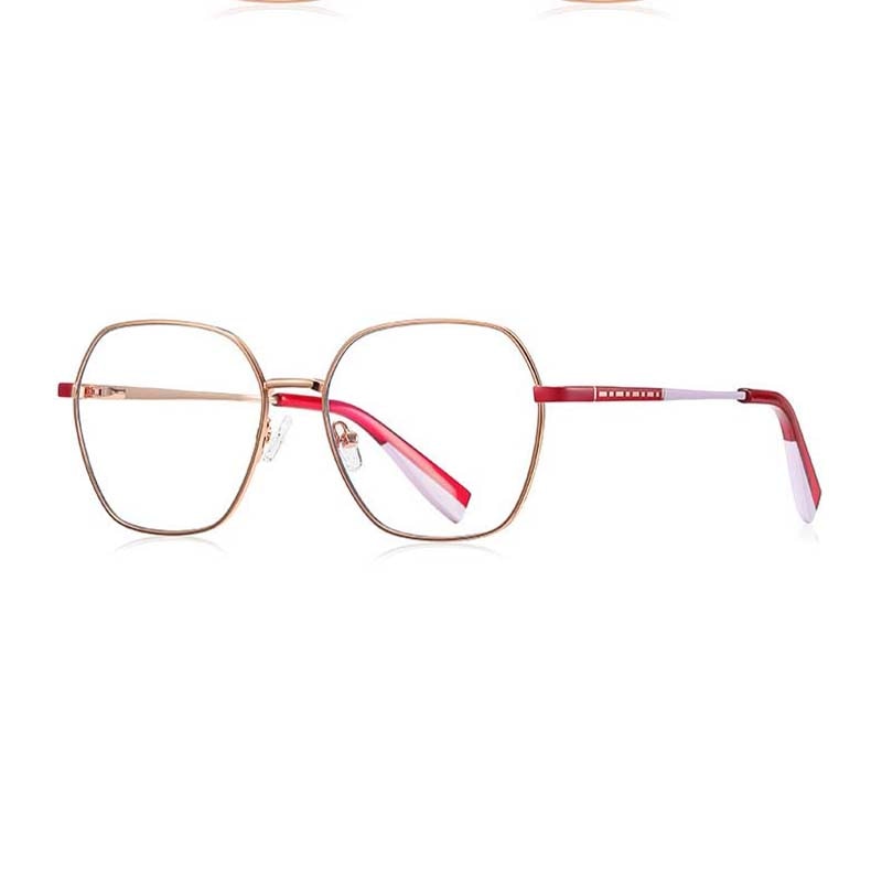 CCSpace Women's Full Rim Polygon Square Stainless Steel Eyeglasses 54712 Full Rim CCspace China Rose red-red 