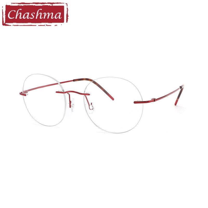 Chashma Ottica Unisex Rimless Round Titanium Eyeglasses 9018 Rimless Chashma Ottica Red  
