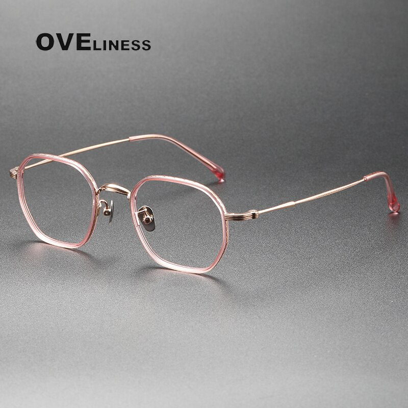 Oveliness Unisex Full Rim Irregular Square Acetate Titanium Eyeglasses 8503 Full Rim Oveliness pink rose gold  