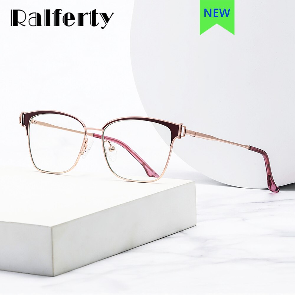 Ralferty Women's Full Rim Square Acetate Alloy Eyeglasses D8612 Full Rim Ralferty   