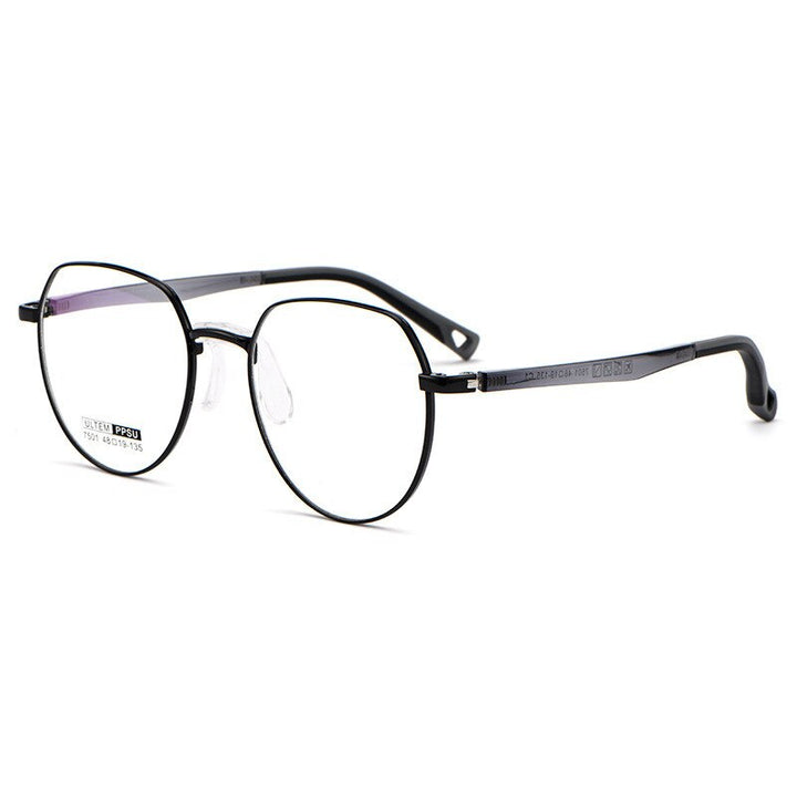 KatKani Women's Full Rim Round Ultem β Alloy Frame Eyeglasses 7501s Full Rim KatKani Eyeglasses Black  