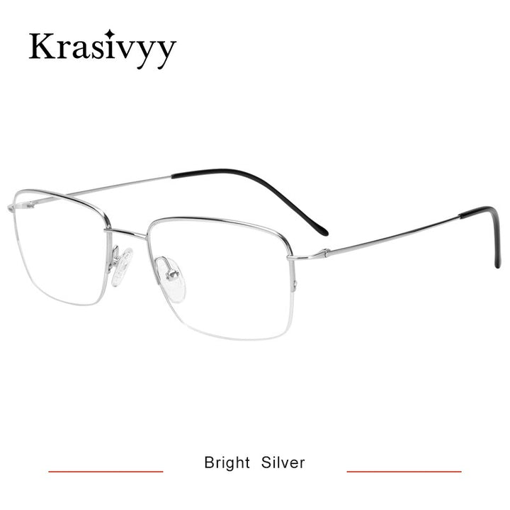 Krasivyy Men's Semi Rim Square Titanium Eyeglasses Kr16049 Semi Rim Krasivyy Bright Silver CN 
