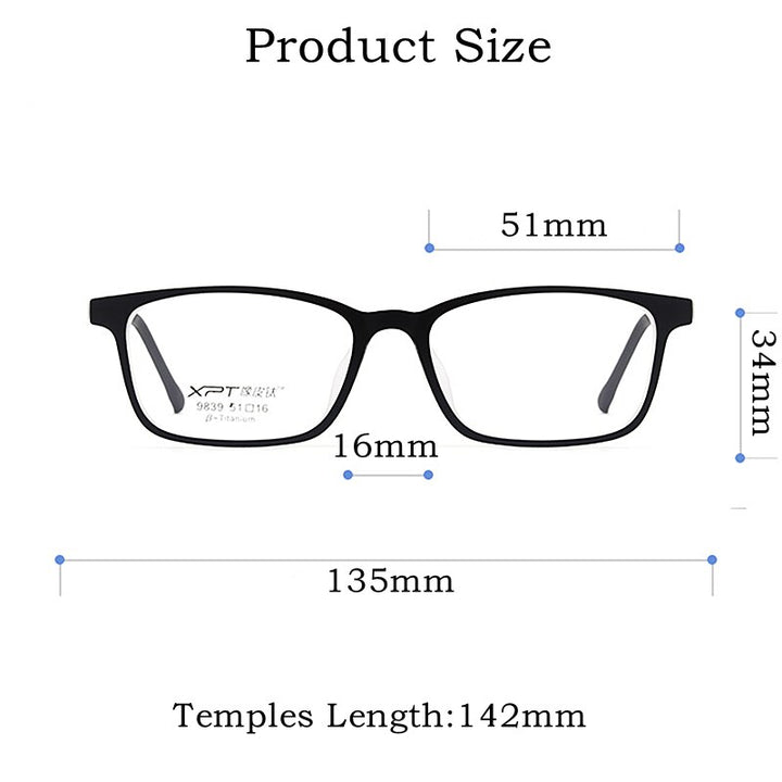 Yimaruili Unisex Full Rim Small Square Tr 90 Rubber Titanium Eyeglasses 9839XP Full Rim Yimaruili Eyeglasses   