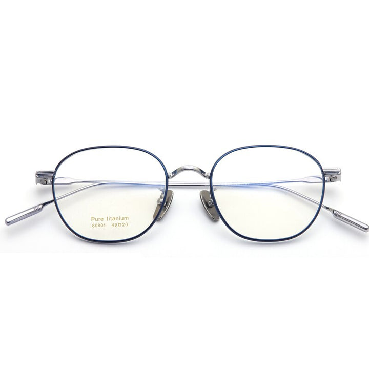 Muzz Unisex Full Rim Square Titanium Frame EyeglassesM80801 Full Rim Muzz Blue Silver  