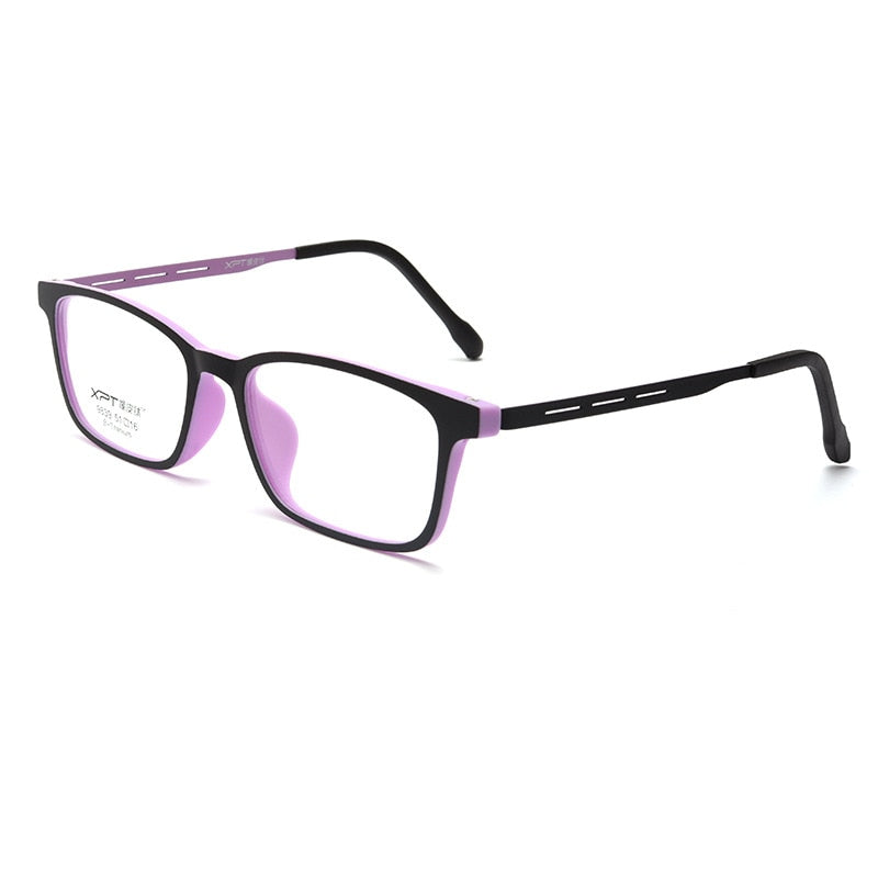Yimaruili Unisex Full Rim Small Square Tr 90 Rubber Titanium Eyeglasses 9839XP Full Rim Yimaruili Eyeglasses Black Purple  