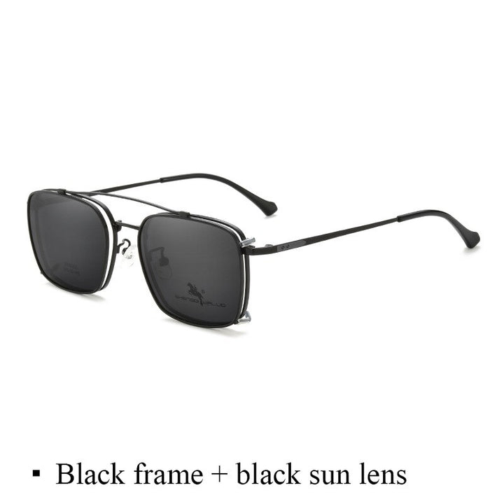 Bclear Men's Full Rim Square Alloy Frame Eyeglasses With Clip On Polarized Sunglasses Zt95002 Sunglasses Bclear Black  