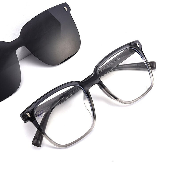 KatKani Unisex Full Rim TR 90 Resin Frame Eyeglasses Magnetic Clip On Sunglasses 82107 Clip On Sunglasses KatKani Eyeglasses Gradient Gray  