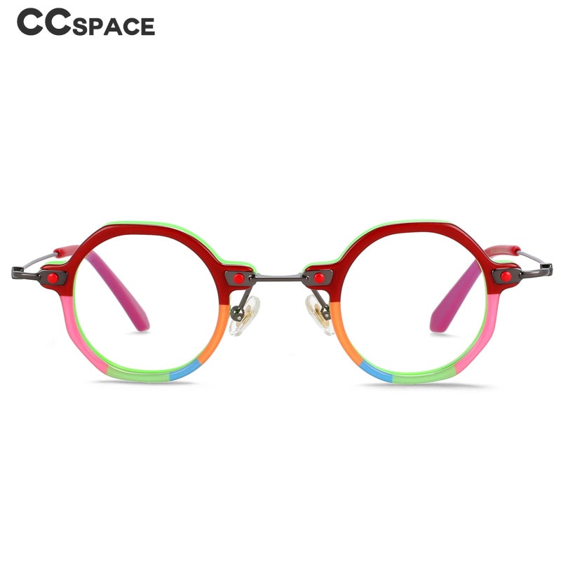 CCSpace Unisex Full Rim Polygonal Round Acetate Titanium Eyeglasses 55345 Full Rim CCspace   