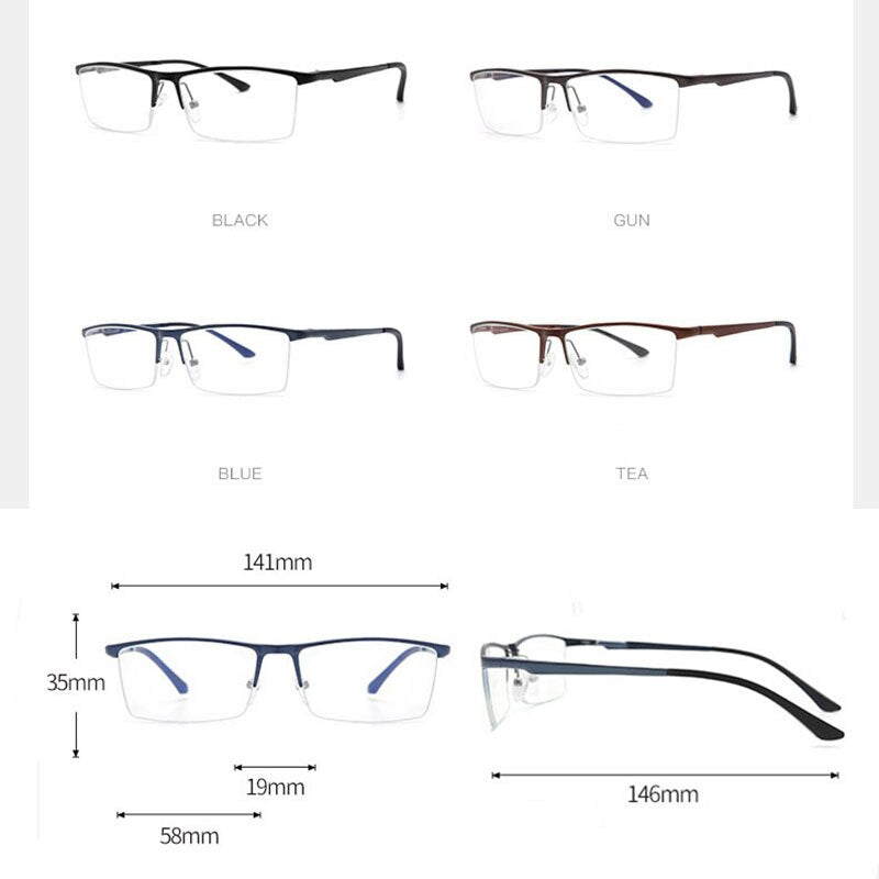 Hdcrafter Men's Semi Rim Square Aluminum Magnesium Eyeglasses 8826 Semi Rim Hdcrafter Eyeglasses   