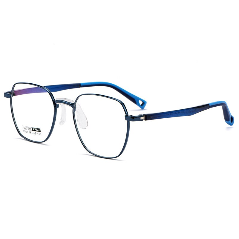 Yimaruili Unisex Children's Full Rim Polygon Square Ultem Frame Eyeglasses 7508S Full Rim Yimaruili Eyeglasses Blue  