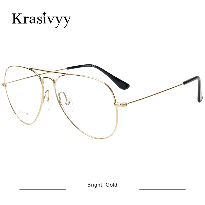 Krasivyy Men's Full Rim Square Oval Double Bridge Titanium Eyeglasses Kr16050 Full Rim Krasivyy S  Bright Gold CN 