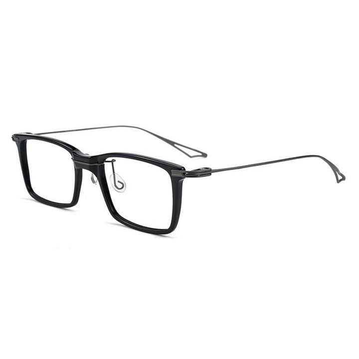 Yimaruili Unisex Full Rim Square Acetate Titanium Eyeglasses 1128 Full Rim Yimaruili Eyeglasses Black  