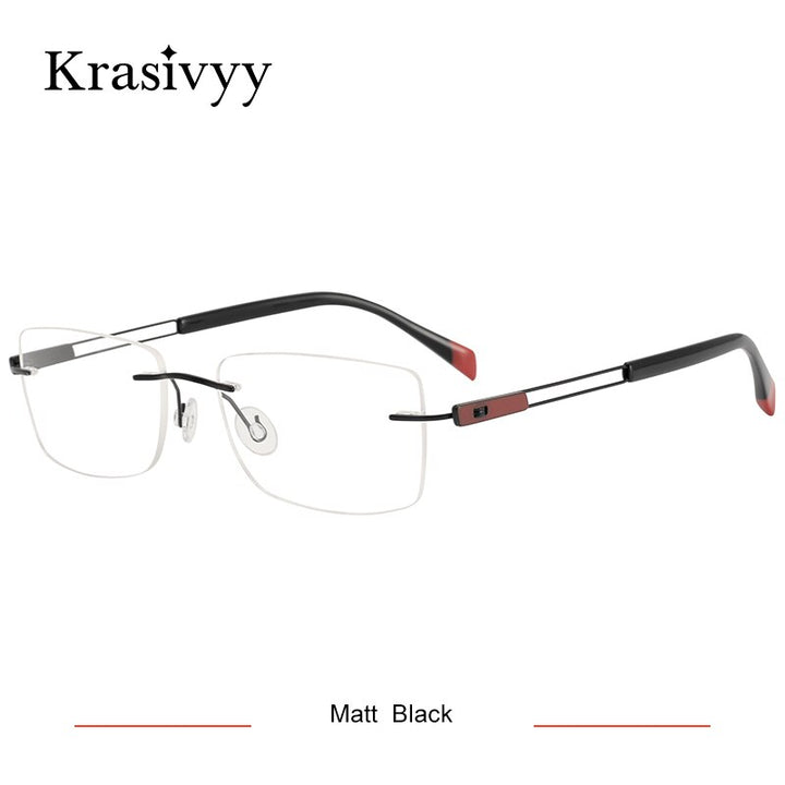 Krasivyy Men's Rimless Square Screwless Titanium Eyeglasses Rimless Krasivyy Matt   Black CN 