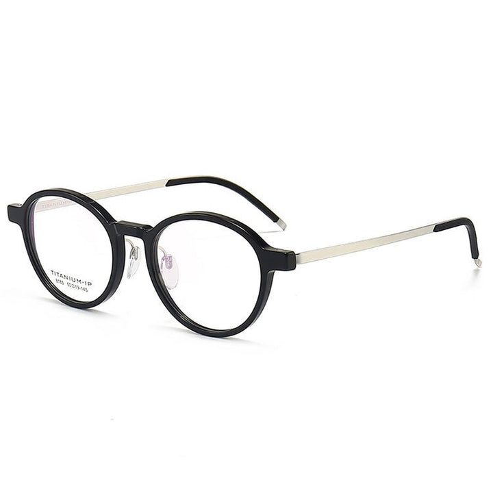 Aissuarvey Unisex Full Rim Small Round Titanium Acetate Frame Eyeglasses 8185 Full Rim Aissuarvey Eyeglasses Black CN 