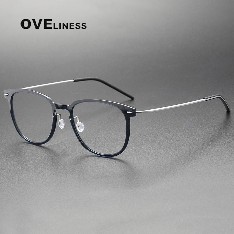 Oveliness Unisex Full Rim Round Square Screwless Acetate Titanium Eyeglasses 6549 Full Rim Oveliness dark grey  