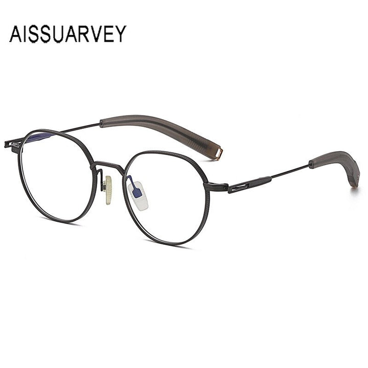 Aissuarvey Unisex Eyeglasses Small Round Acetate Titanium Ip Full Rim 17.4g Full Rim Aissuarvey Eyeglasses gray CN 
