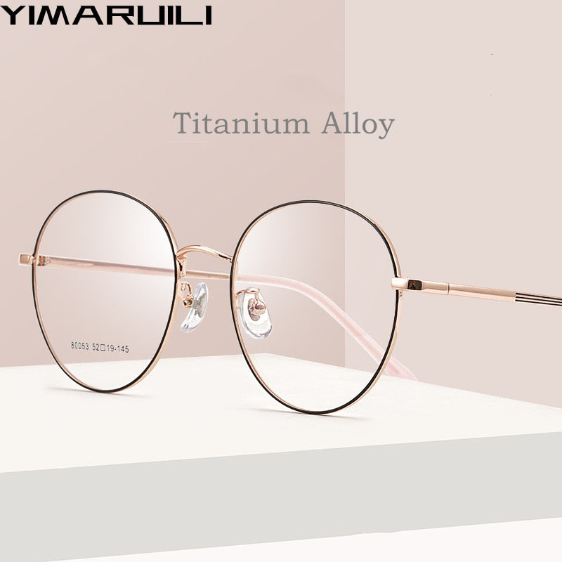 Yimaruili Unisex Full Rim Large Round Titanium Alloy Eyeglasses 80053 Full Rim Yimaruili Eyeglasses   