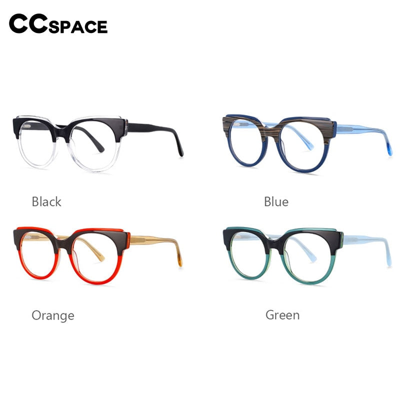 CCSpace Unisex Full Rim Oversized Round Cat Eye Acetate Frame Eyeglasses 54123 Full Rim CCspace   