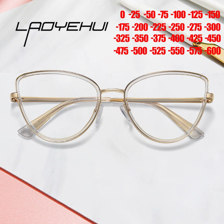 Laoyehui Women's Full Rim Cat Eye Acetate Alloy Myopic Reading Glasses Anti-Blue Khaki 95825 Reading Glasses Laoyehui   