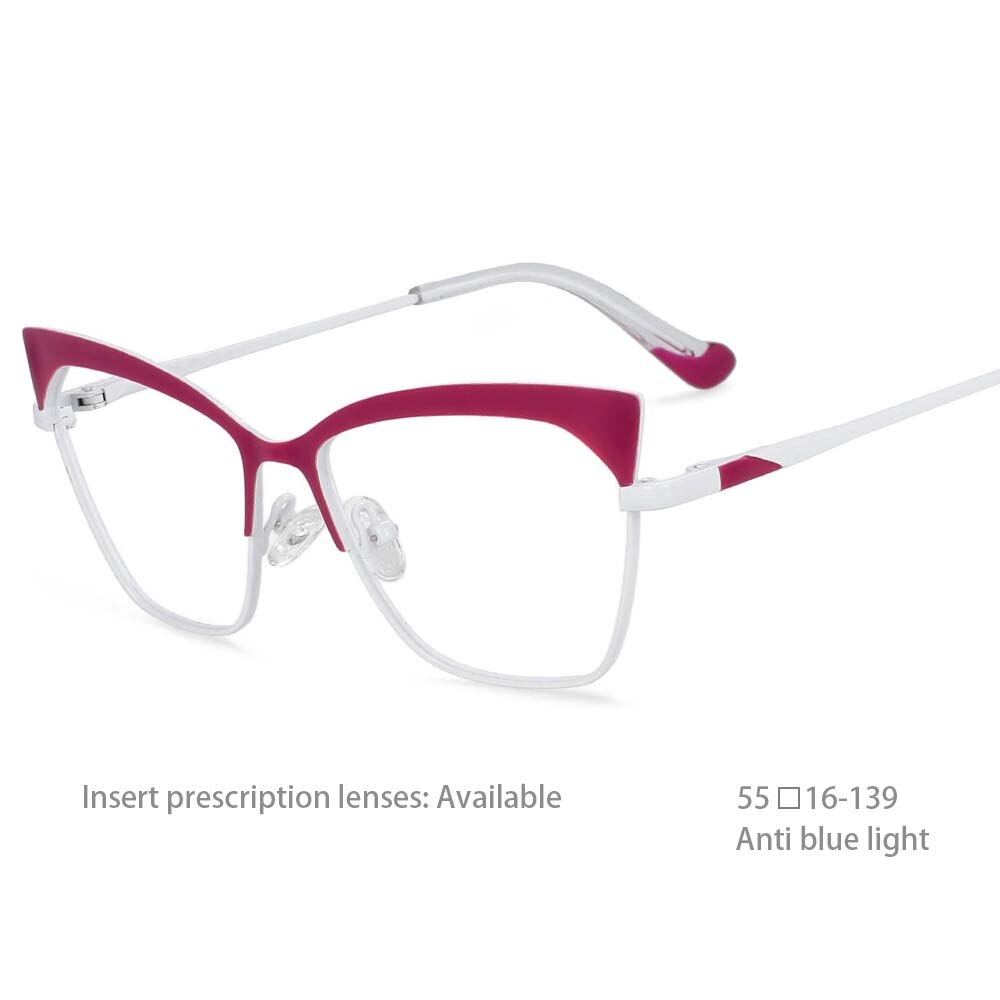 CCSpace Women's Full Rim Butterfly Cat Eye Alloy Frame Eyeglasses 54526 Full Rim CCspace China Red 