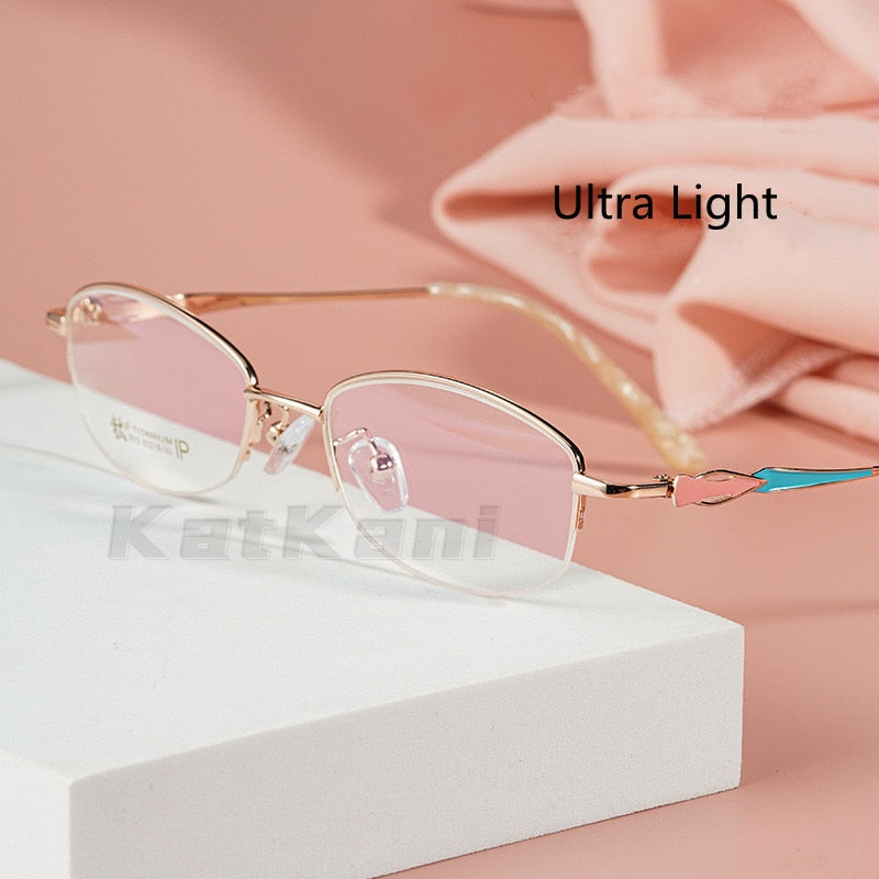 KatKani Women's Semi Rim Rectangular Alloy Frame Eyeglasses 3512x Semi Rim KatKani Eyeglasses   