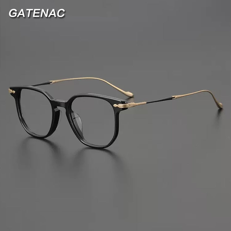 Gatenac Unisex Full Rim Irregular Square Acetate Titanium Eyeglasses Gxyj992 Full Rim Gatenac   