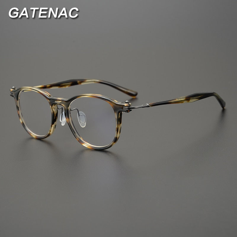 Gatenac Unisex Full Rim Round Acetate Titanium Eyeglasses Gxyj826 Full Rim Gatenac   