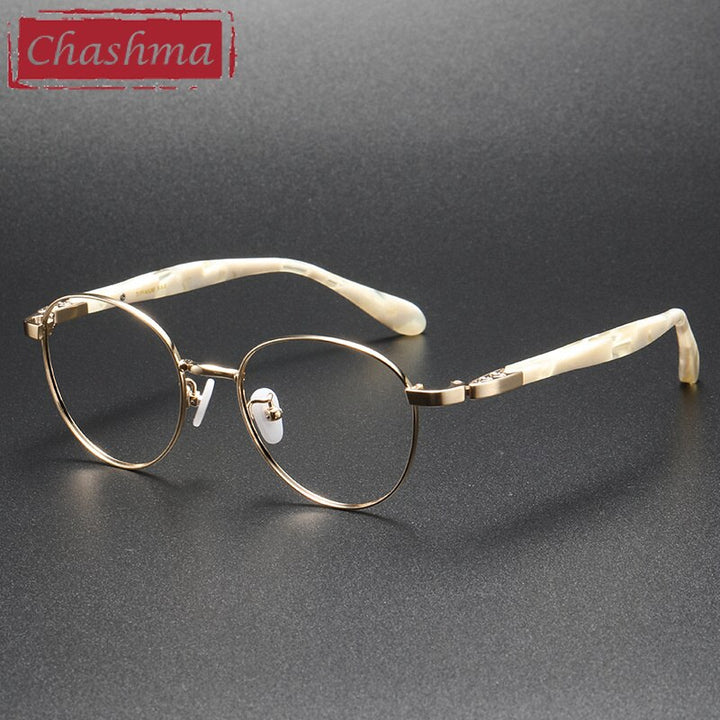 Chashma Ottica Unisex Full Rim Round Acetate Titanium Eyeglasses 85 Full Rim Chashma Ottica Gold  
