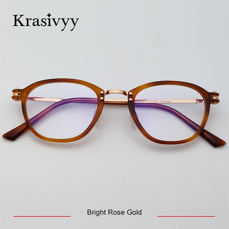 Krasivyy Unisex Full Rim Oval Titanium Acetate Eyeglasses Rlt5881 Full Rim Krasivyy Bright Rose Gold CN 