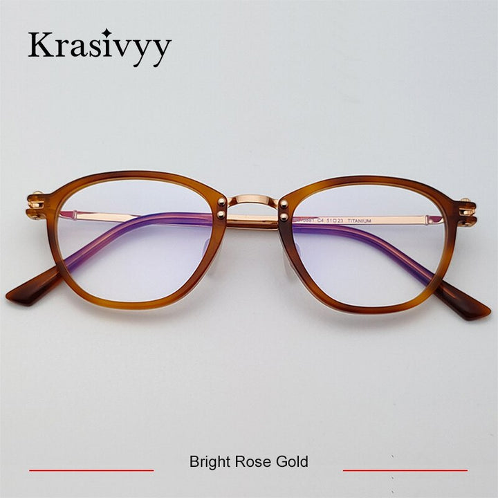 Krasivyy Unisex Full Rim Oval Titanium Acetate Eyeglasses Rlt5881 Full Rim Krasivyy Bright Rose Gold CN 
