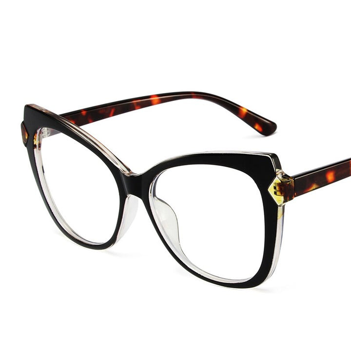 CCspace Women's Full Rim Cat Eye Tr 90 Eyeglasses 53348 Full Rim CCspace China BlackLeopard 