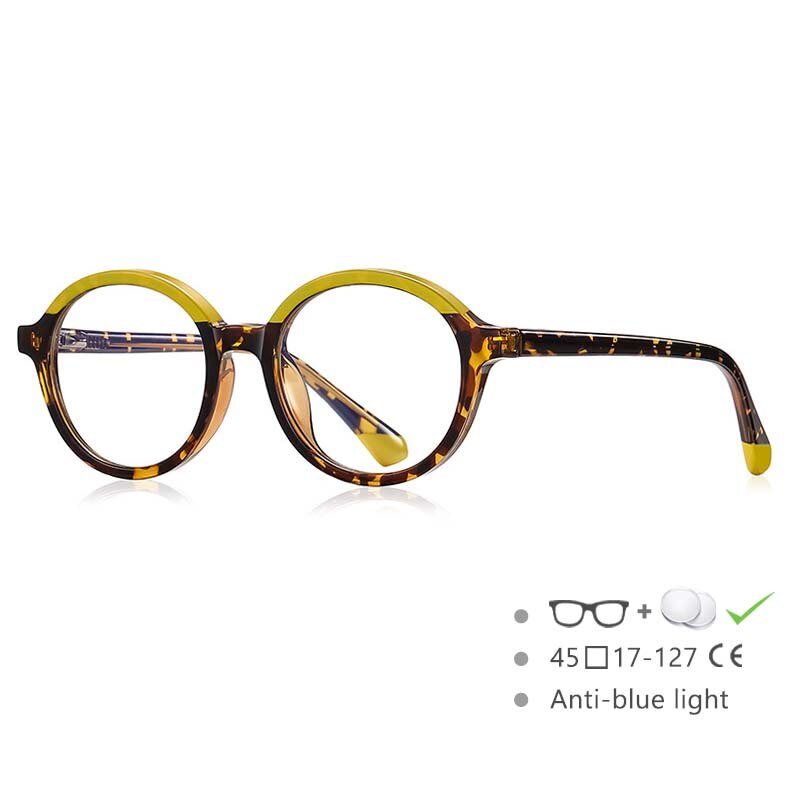 CCSpace Youth Girl's Full Rim Round Tr 90 Titanium Frame Eyeglasses 54547 Full Rim CCspace China Leopard-yellow Beige