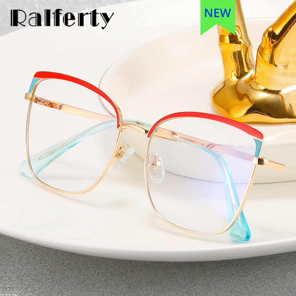 Ralferty Women's Full Rim Square Tr 90 Acetate Alloy Eyeglasses F82051 Full Rim Ralferty   