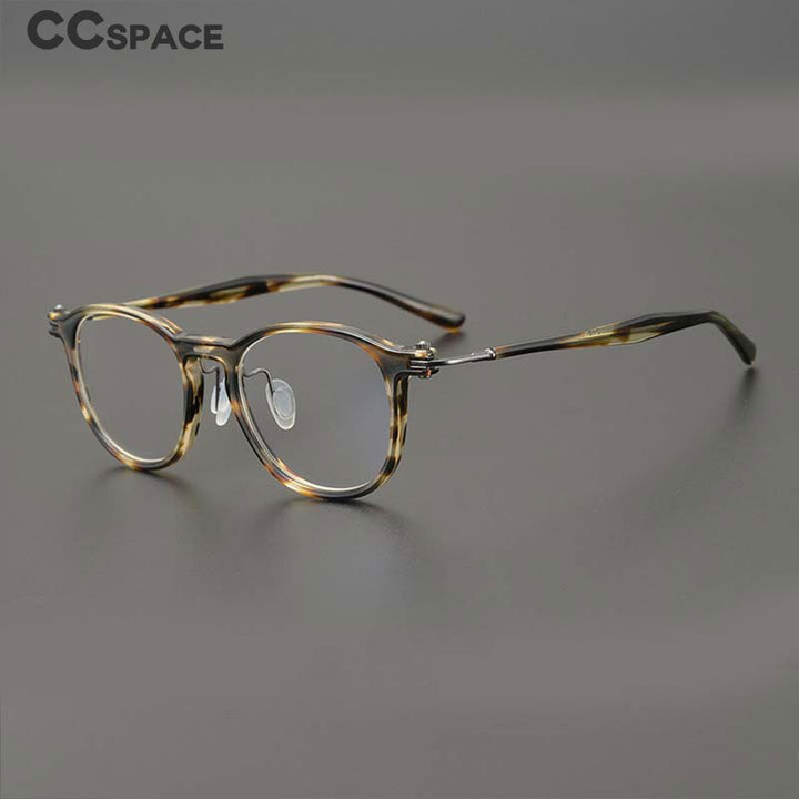 CCSpace Unisex Full Rim Round Acetate Titanium Eyeglasses 53259 Full Rim CCspace   