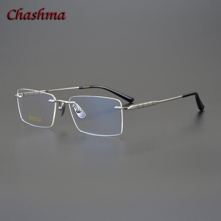 Chashma Ochki Men's Rimless Square Titanium Eyeglasses 91092 Rimless Chashma Ochki Silver  