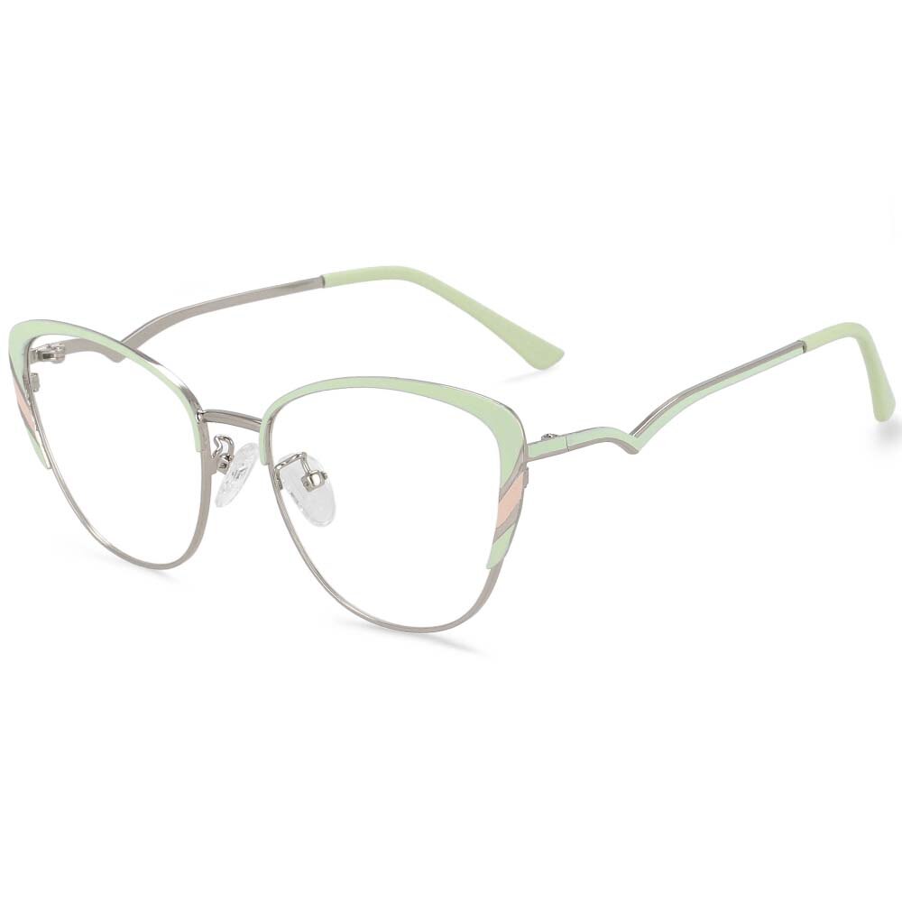 CCSpace Women's Full Rim Square Cat Eye Acetate Alloy Frame Eyeglasses 54110 Full Rim CCspace CN silver-green 