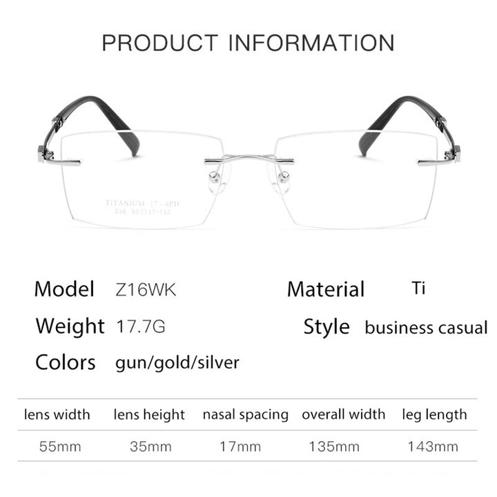 Handoer Men's Rimless Customized Lens Titanium Eyeglasses Z16wk Rimless Handoer   