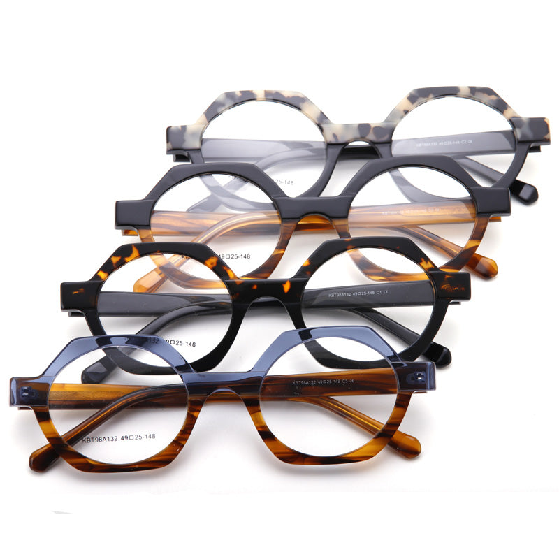 Muzz Unisex Full Rim Oversize Polygonal Round Acetate Frame Eyeglasses Full Rim Muzz   